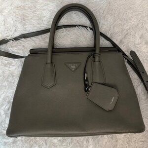 Prada Grey Saffiano Cuir Leather Twin Tote Bag BN2823